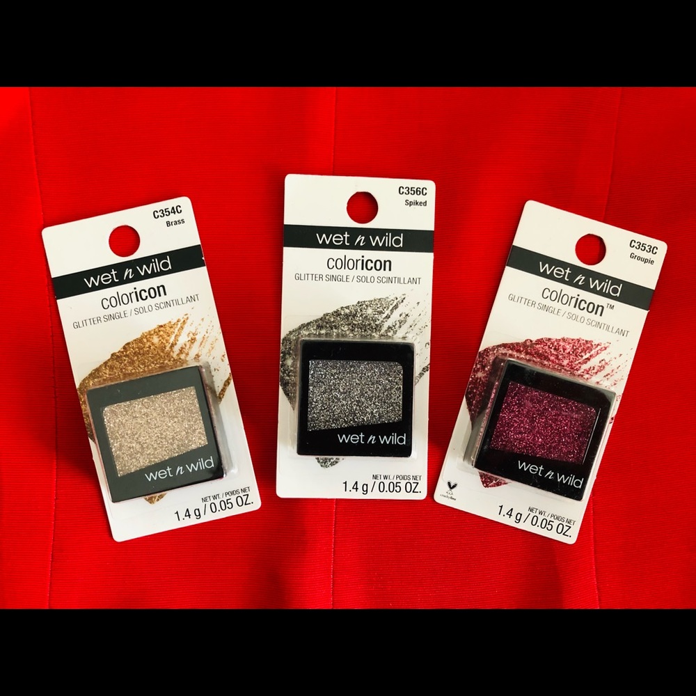 WETnWILD Coloricon Glitter Eye Shadow Brass Gold Spiked Silver Burgundy Lot of 3